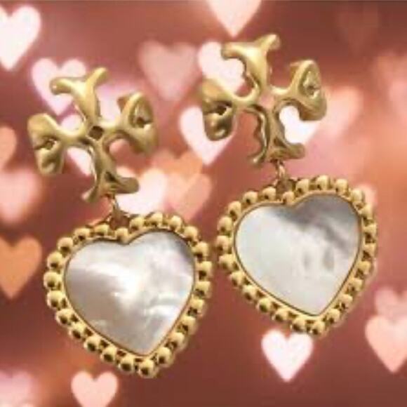 TORY BURCH ROXANNE MOTHER-of Pearl /GOLD 18k GOLD PLATED EARRINGS NWT - Picture 5 of 7